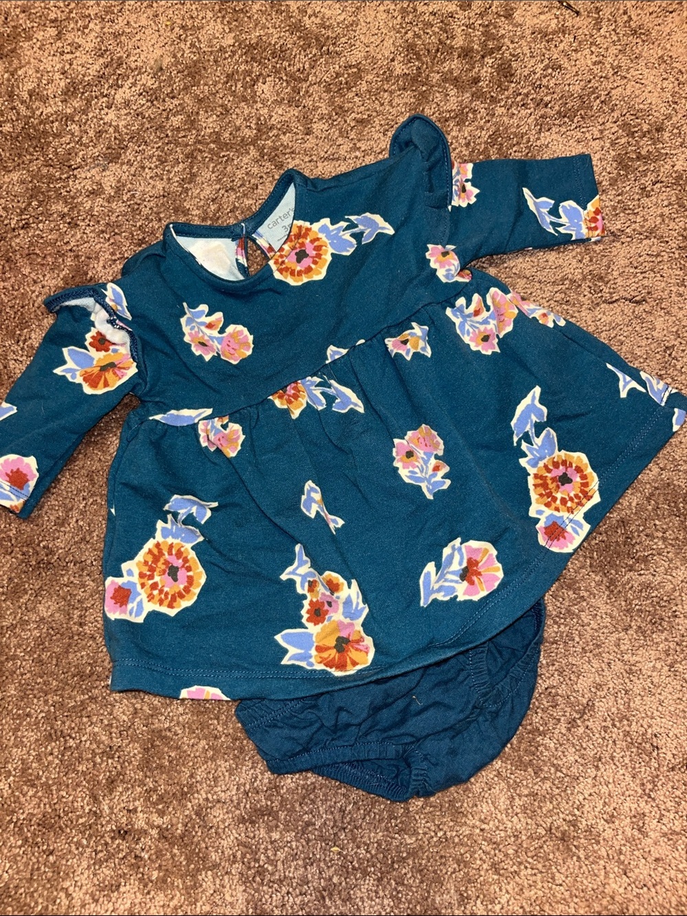 Carter's Teal Floral Long-Sleeve Dress with Bloom Print